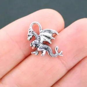 10 Dragon Antique Silver Tone Charms 2 Sided - SC5078