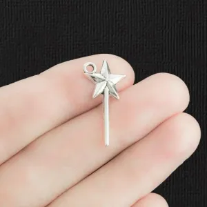 10 Magic Wand Antique Silver Tone Charms - SC2377