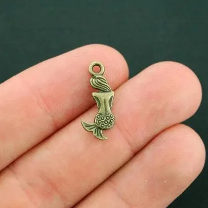 10 Mermaid Antique Bronze Tone Charms 2 Sided - BC1638