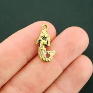 10 Mermaid Antique Gold Tone Charms 2 Sided - GC1237