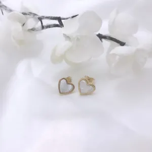 10k Gold Mother of Pearl Heart Stud Earrings