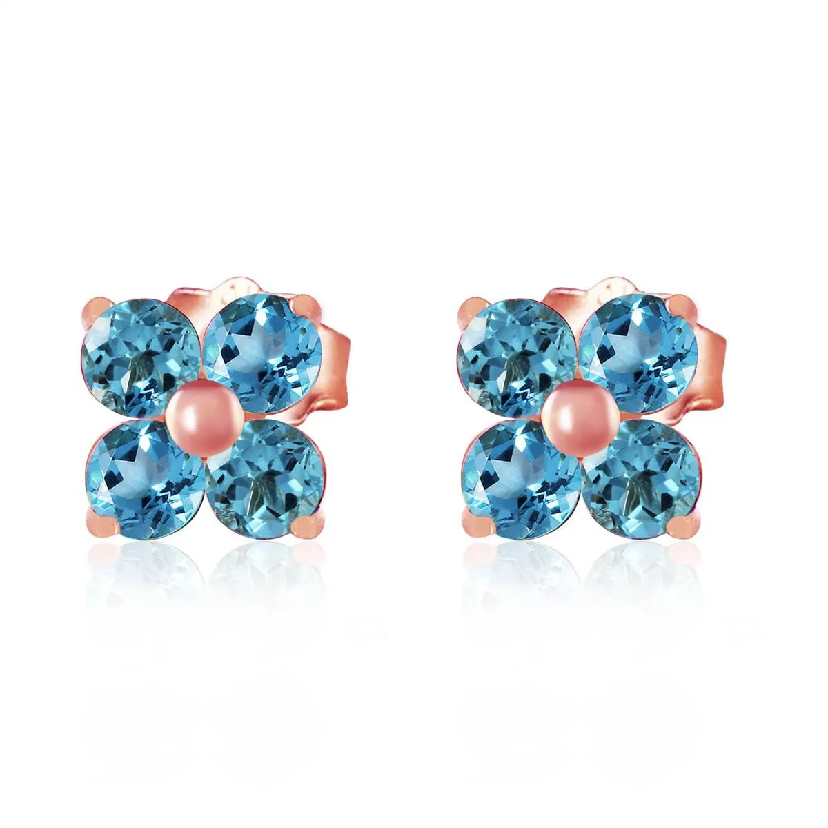 1.15 Carat 14K Solid Rose Gold Stud Earrings Blue Topaz