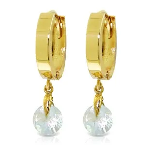 1.3 Carat 14K Solid Yellow Gold Hoop Earrings Natural Aquamarine