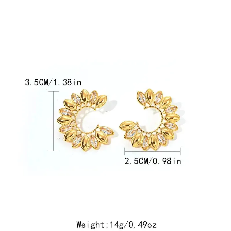 14K Gold Plated Elegant Shiny C Shape Water Droplets Ear Studs