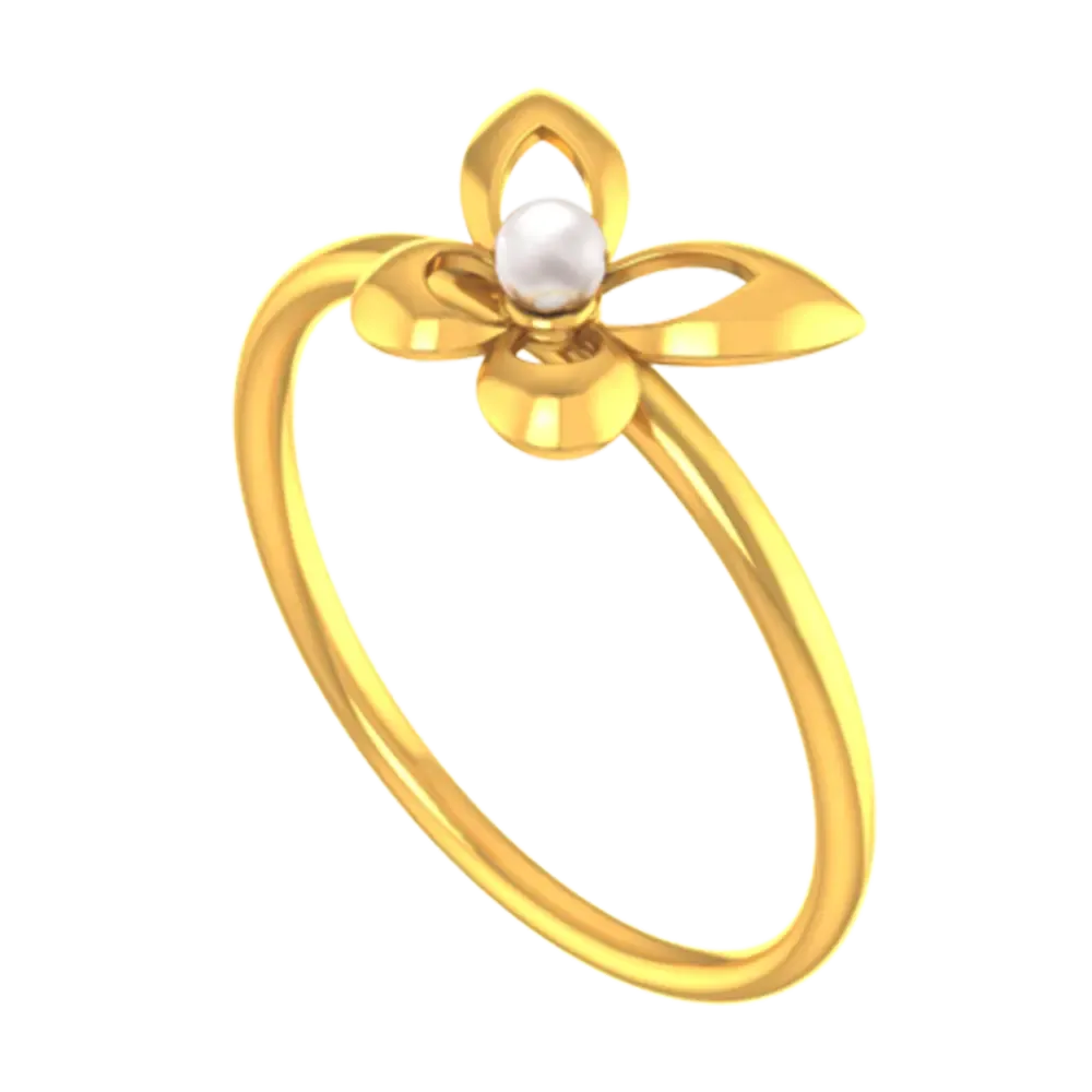 14k Gold Ring With Butterfly Wings And A Pearl In The Middle