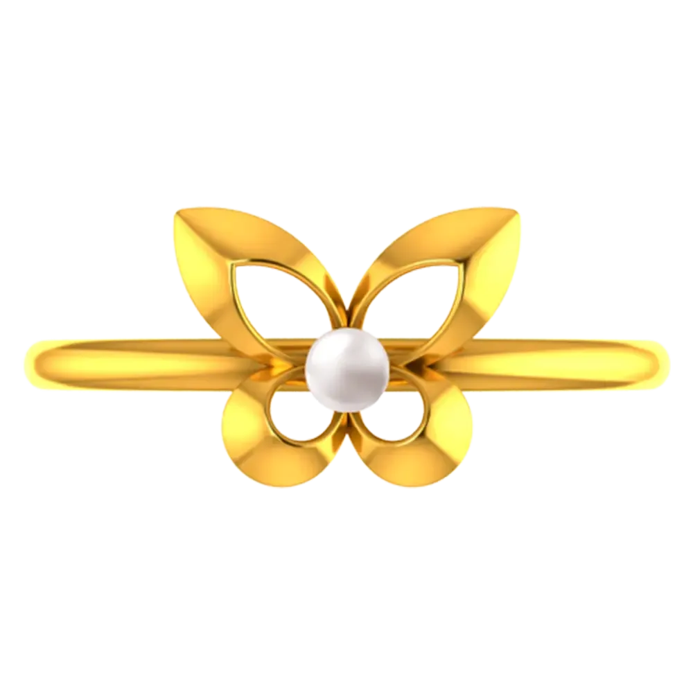 14k Gold Ring With Butterfly Wings And A Pearl In The Middle