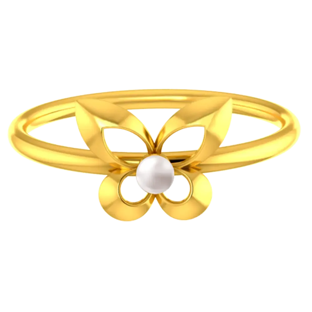 14k Gold Ring With Butterfly Wings And A Pearl In The Middle