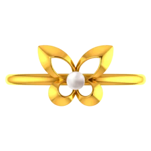 14k Gold Ring With Butterfly Wings And A Pearl In The Middle