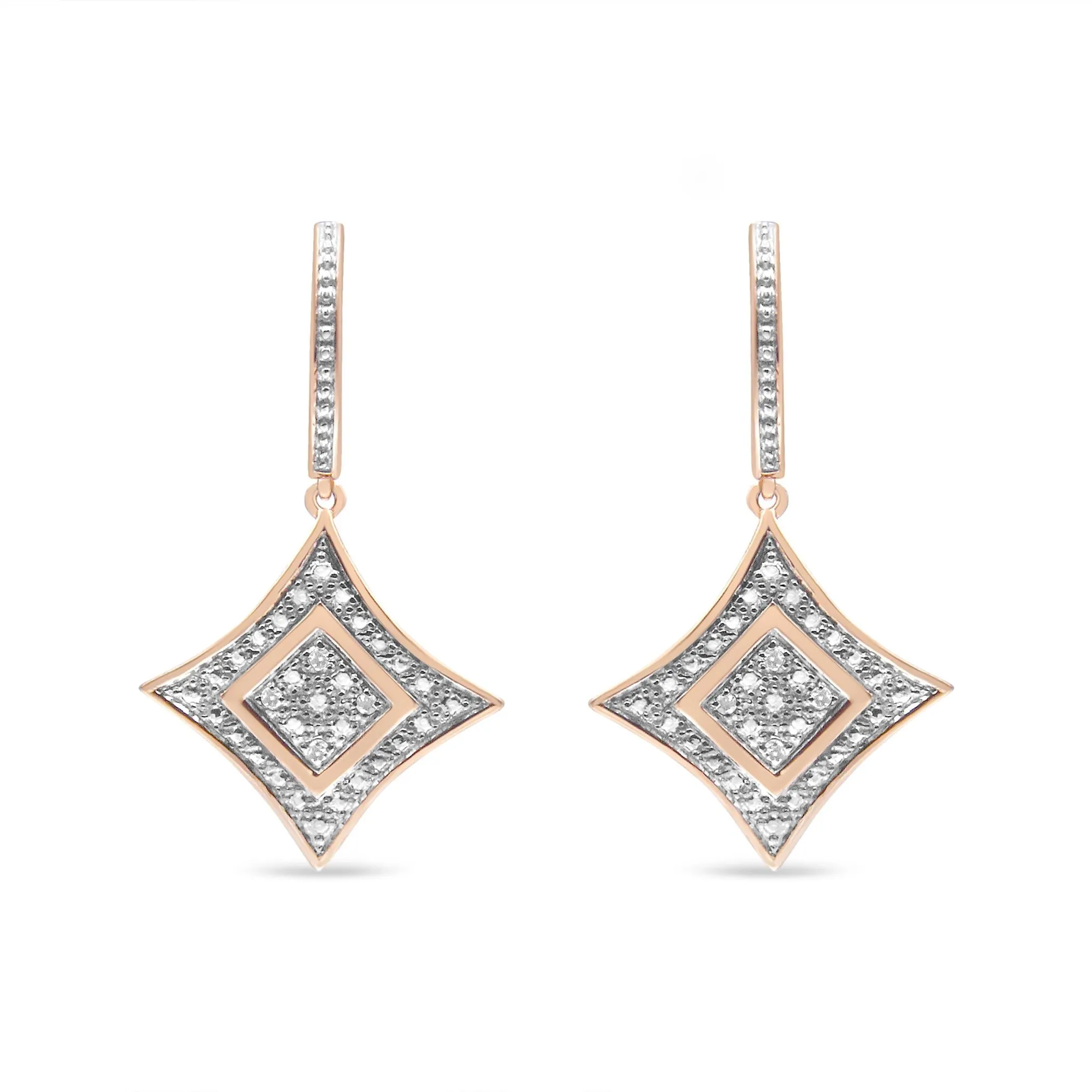 14K Rose Gold Plated .925 Sterling Silver Round-Cut Diamond Accent Dangle Rhombus Earrings (H-I Color, I2-I3 Clarity)