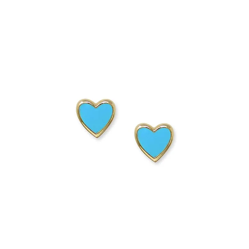 14K Yellow Gold Turquoise Enamel Stud Earrings