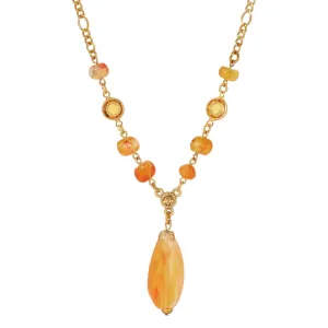 1928 Jewelry Topaz Crystals & Carnelian Marble Effect Pendant Necklace 15"   3" Extension