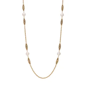 1928 Jewelry White Orbit & Gold Beaded Chain Necklace 42"