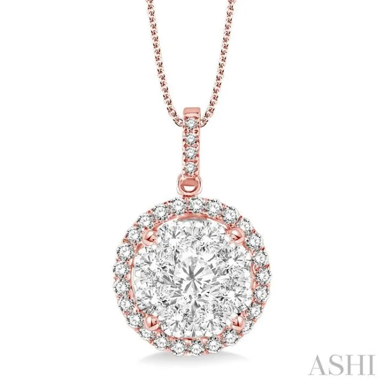 2 Ctw Lovebright Round Cut Diamond Pendant in 14K Rose and White Gold with Chain