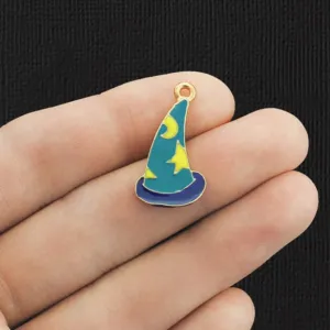 2 Wizard Hat Gold Tone Enamel Charms - E539