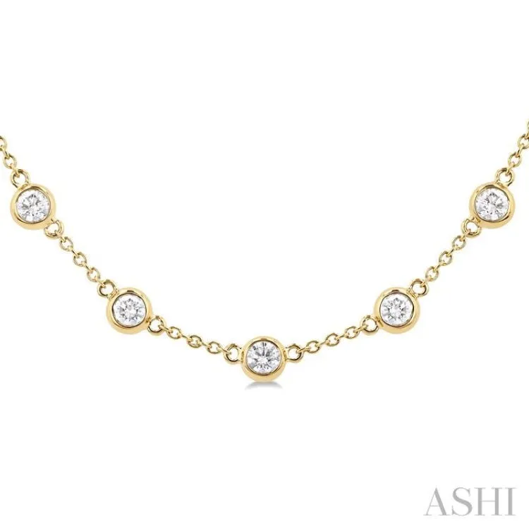 3 ctw Bezel Set Round Cut Diamond Station Necklace in 14K Yellow Gold