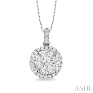 3/4 Ctw Lovebright Round Cut Diamond Pendant in 14K White Gold with Chain