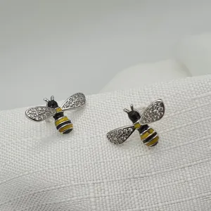 3D Yellow Bee Stud Earrings, Sterling Silver