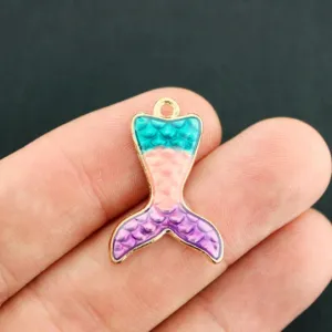 4 Mermaid Tail Gold Tone Enamel Charms - E657