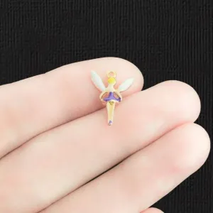 4 Purple Fairy Gold Tone Enamel Charms - E1315