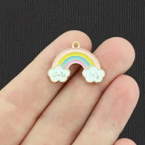 4 Rainbow Gold Tone Enamel Charms - E896