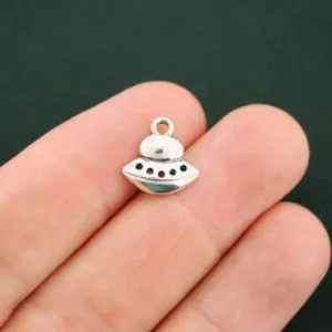 4 Spaceship Antique Silver Tone Charms - SC7356