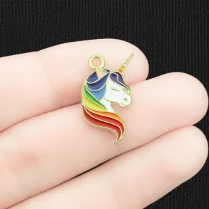 4 Unicorn Gold Tone Enamel Charms - E1520