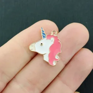 4 Unicorn Gold Tone Enamel Charms - E705