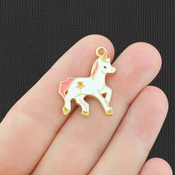 4 Unicorn Gold Tone Enamel Charms - E851