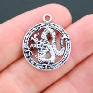 6 Dragon Antique Silver Tone Charms - SC5028