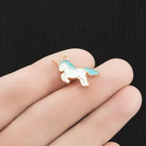 6 Unicorn Gold Tone Enamel Charms - E035