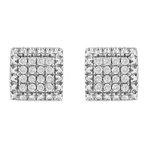 .925 Sterling Silver 1/6 Cttw Round-Cut Diamond Cluster Square Shaped Stud Earrings (I-J Color, I2-I3 Clarity)