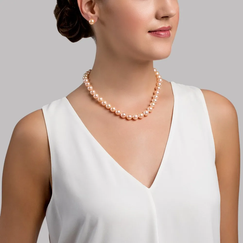 9.5-10.5mm Peach Freshwater Pearl Necklace - AAA Quality