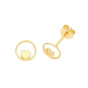 9ct Yellow Gold Heart Within A Circle Studs  ES661