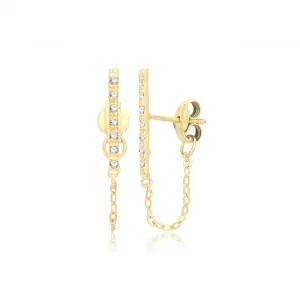 9ct Yellow Gold Zirconia Bar Studs With Chain ES743