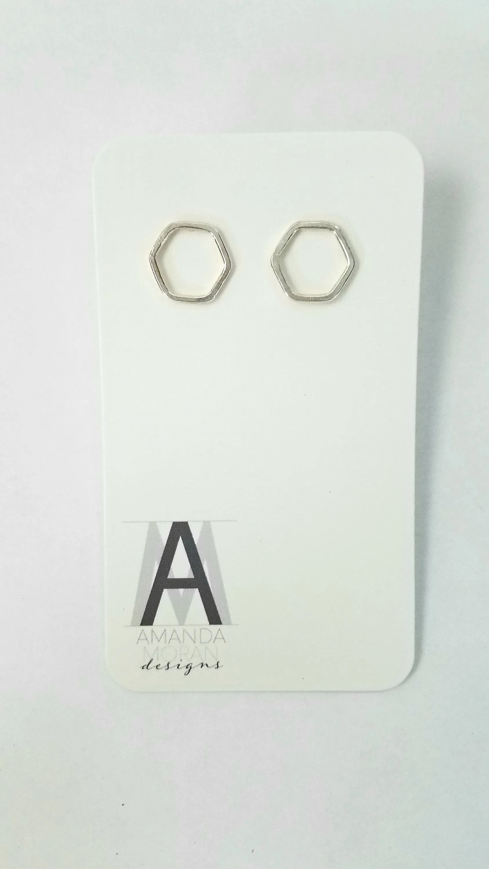 Amanda Moran Designs Handmade Sterling Silver Hexagon Stud Earrings