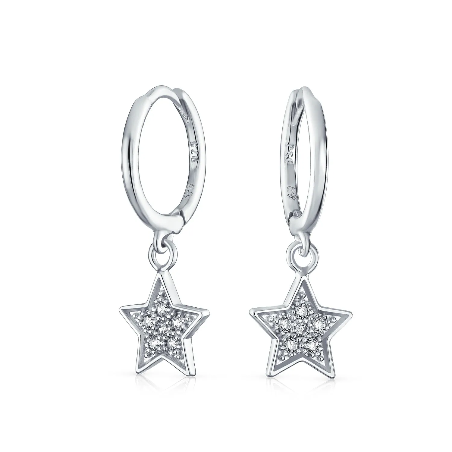 American Patriotic Dangle Chandelier Earrings with CZ Stars Sterling Silver