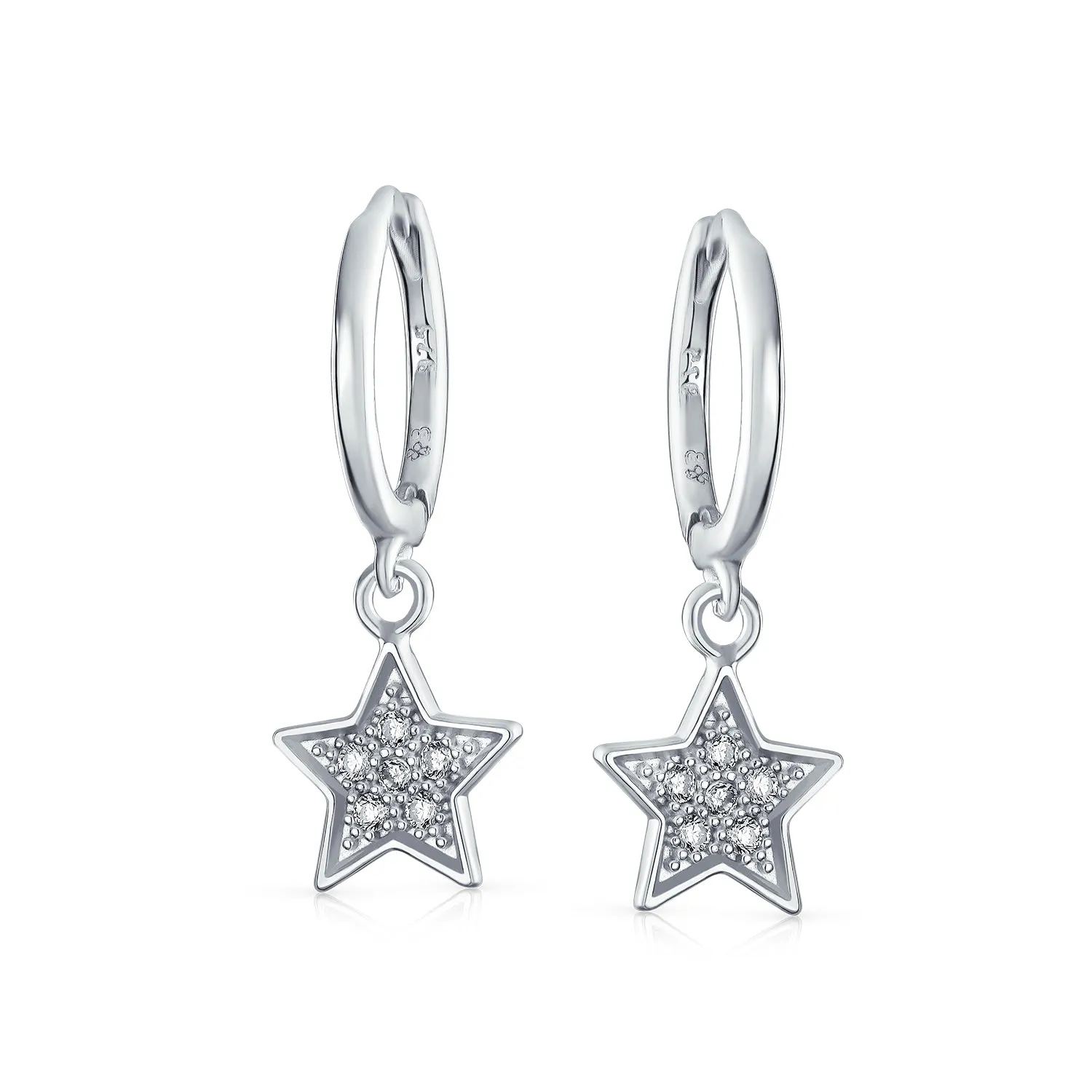 American Patriotic Dangle Chandelier Earrings with CZ Stars Sterling Silver