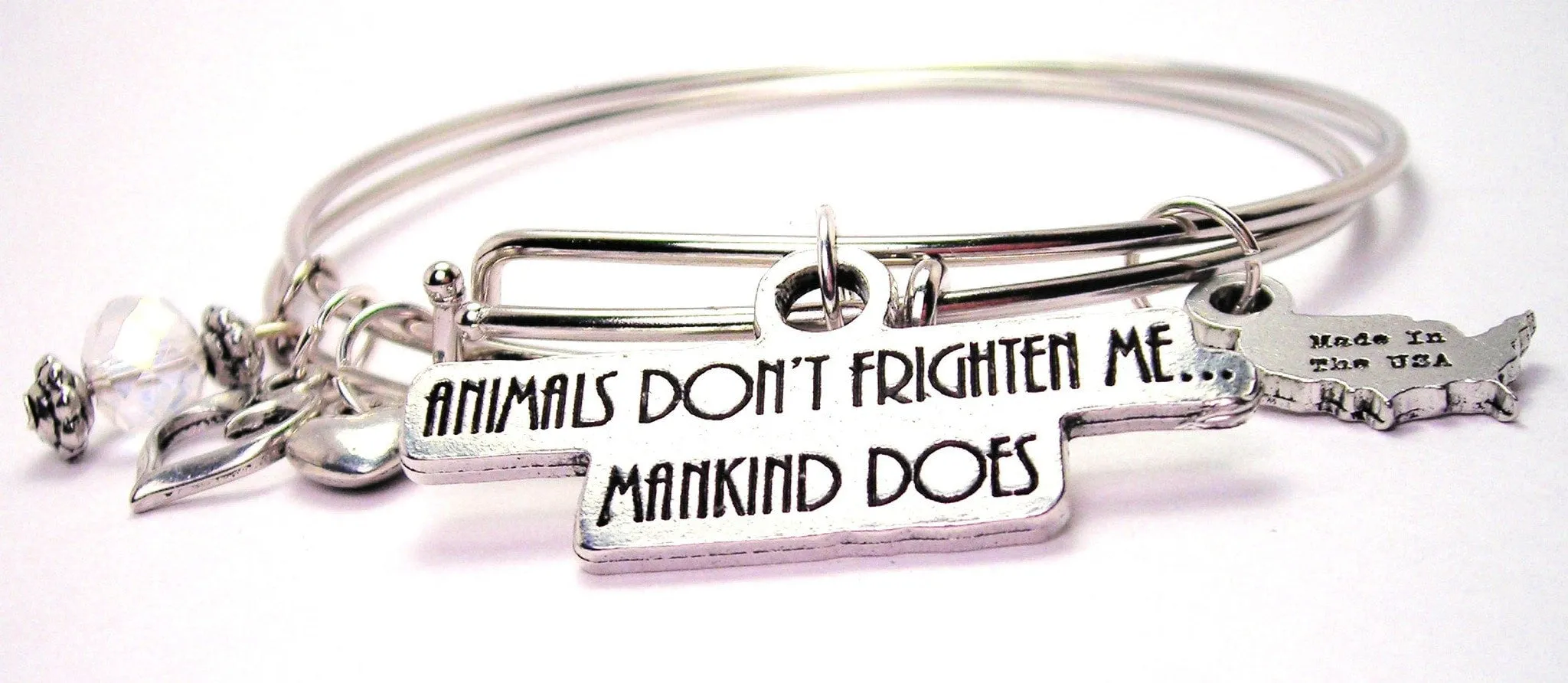 Animals Don't Frighten Me Mankind Does Expandable Bangle Bracelet Set