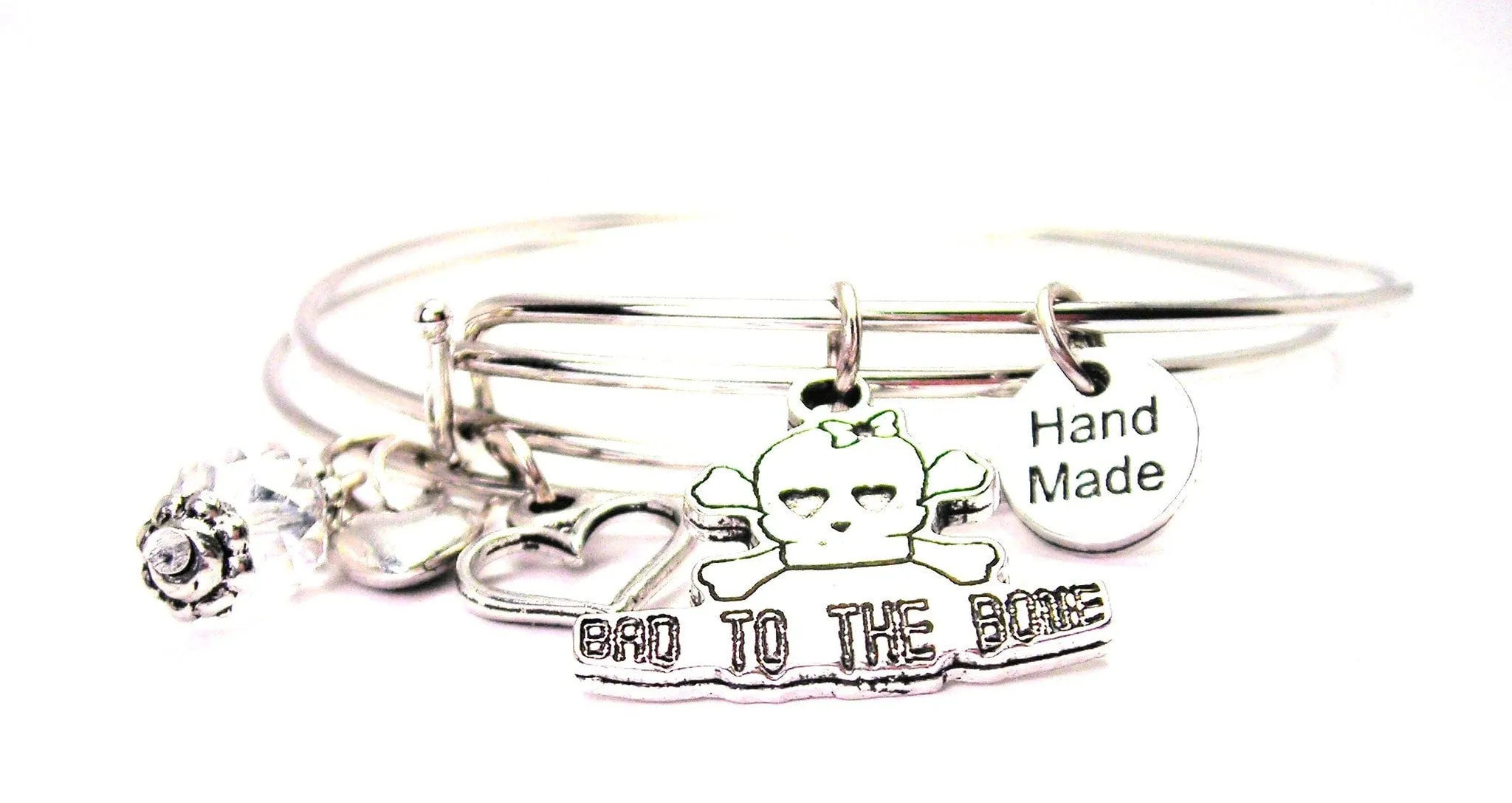 Bad To The Bone Female Skull Expandable Bangle Bracelet Set