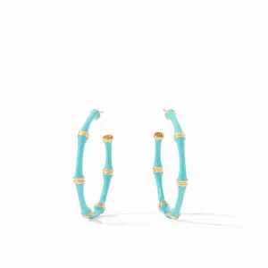 Bamboo Hoop Earrings | Bahamian Blue Enamel