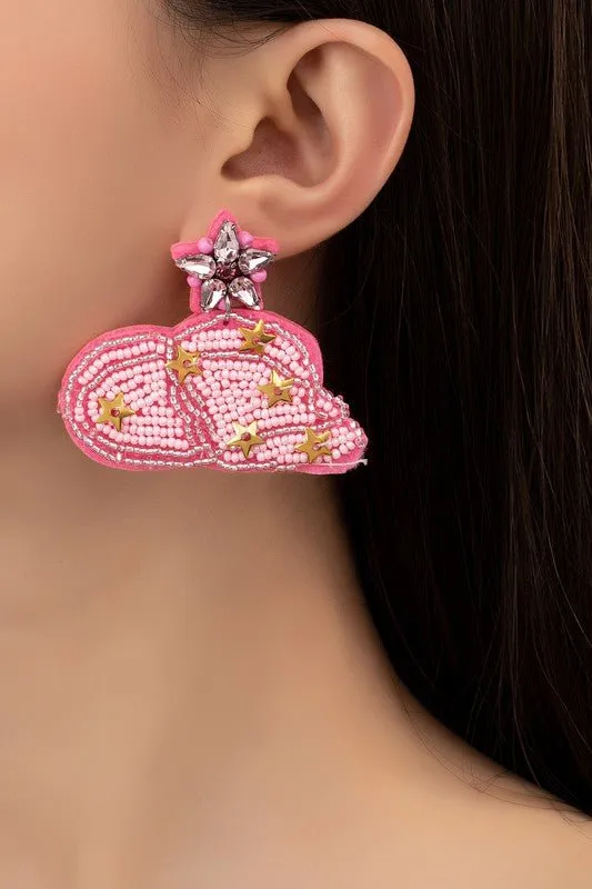 Beaded Sequins Cowboy Hat Earrings