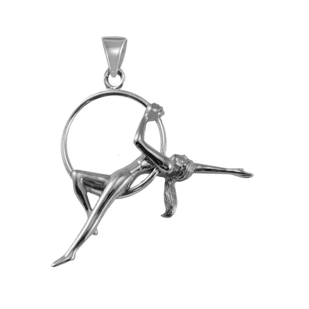 Beautiful Acrobat Lady With Her Magical Aerial Hoop Silver Pendant TPD5998