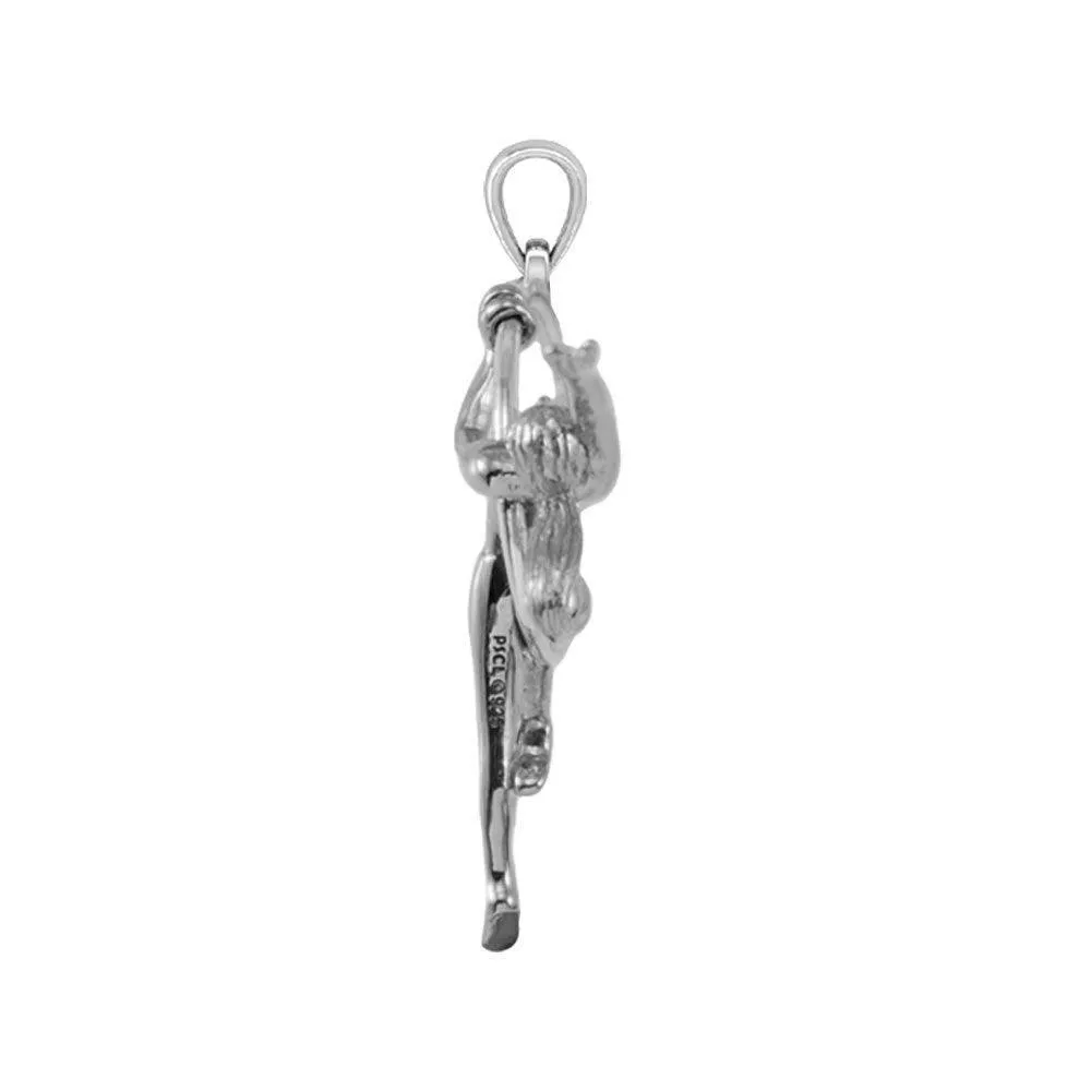 Beautiful Acrobat Lady With Her Magical Aerial Hoop Silver Pendant TPD5998