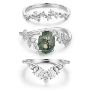 Between the Leaf Moss Agate©, Hillcrest, and Starry Night Ring Set