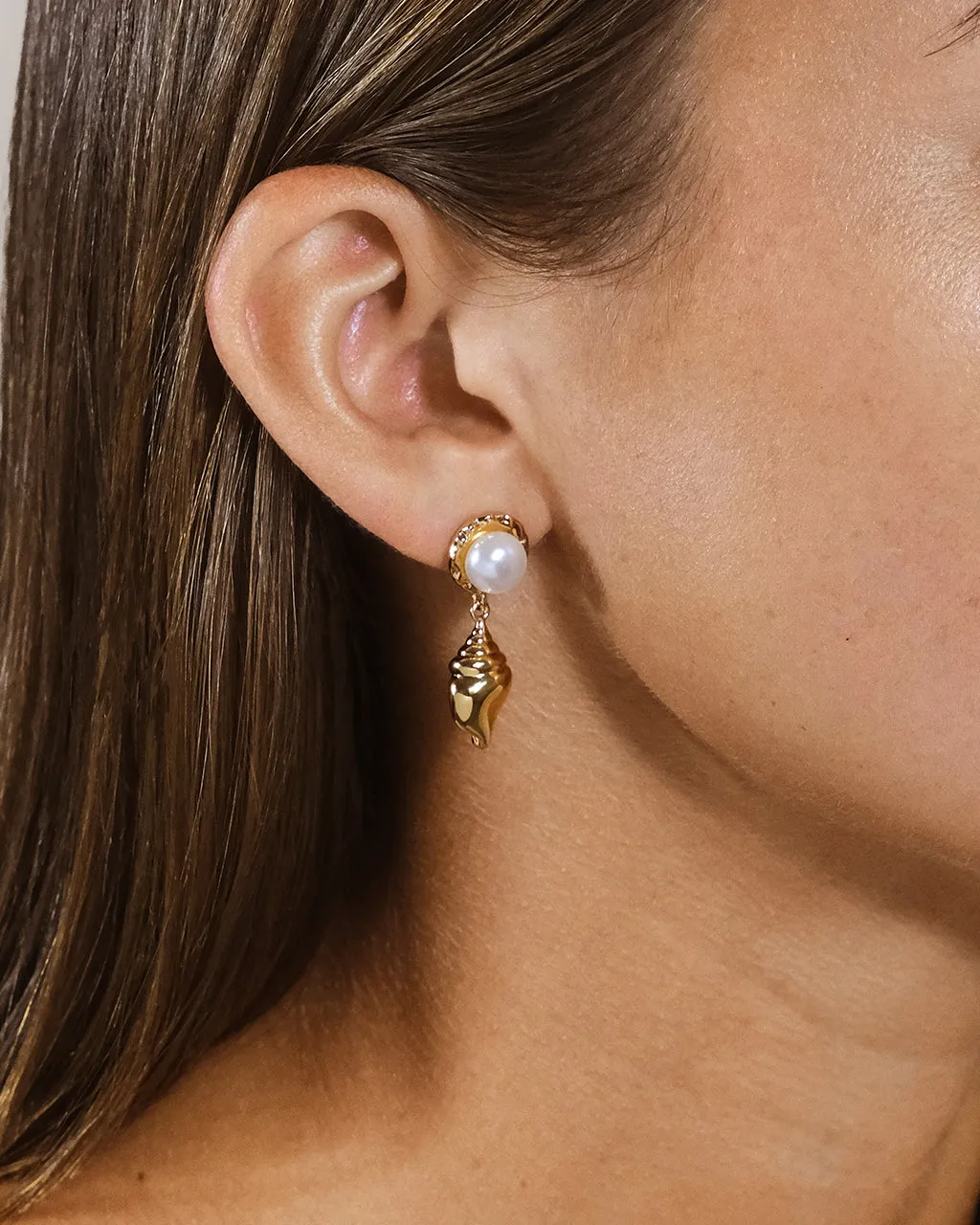 Beverly Pearl Shell Drop Stud Earrings