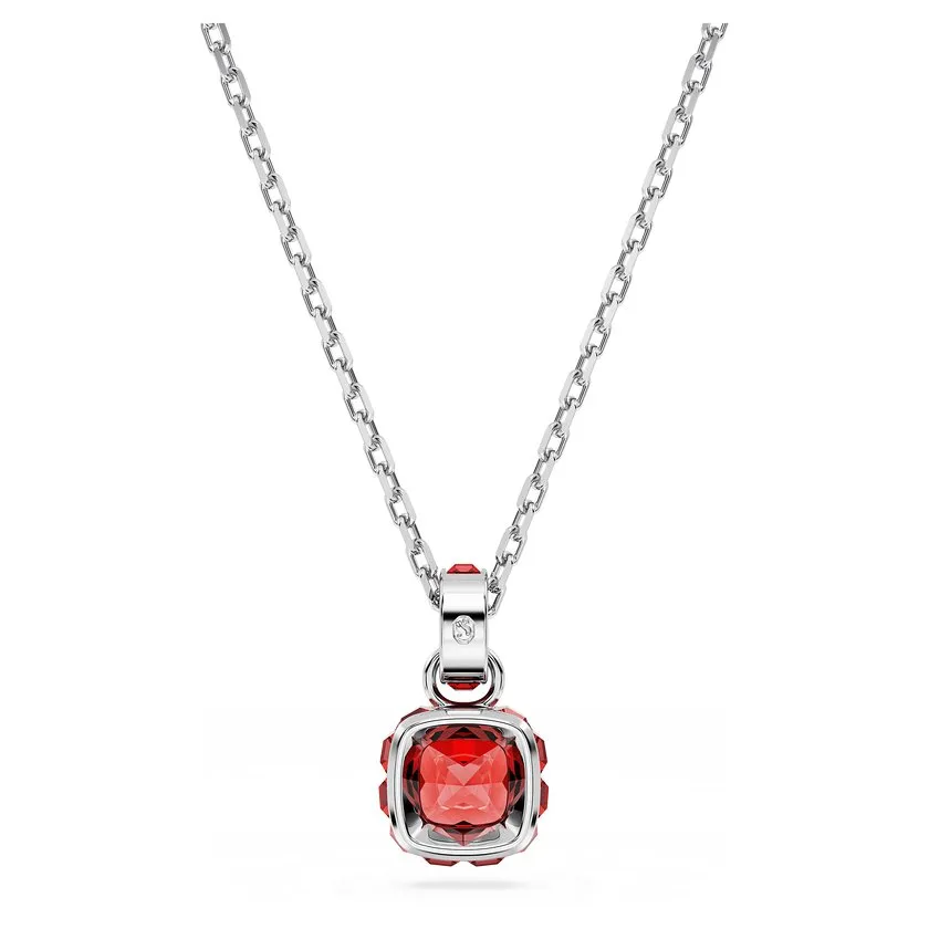 Birthstone Rhodium Plated Red Square Cut July Pendant 5652043