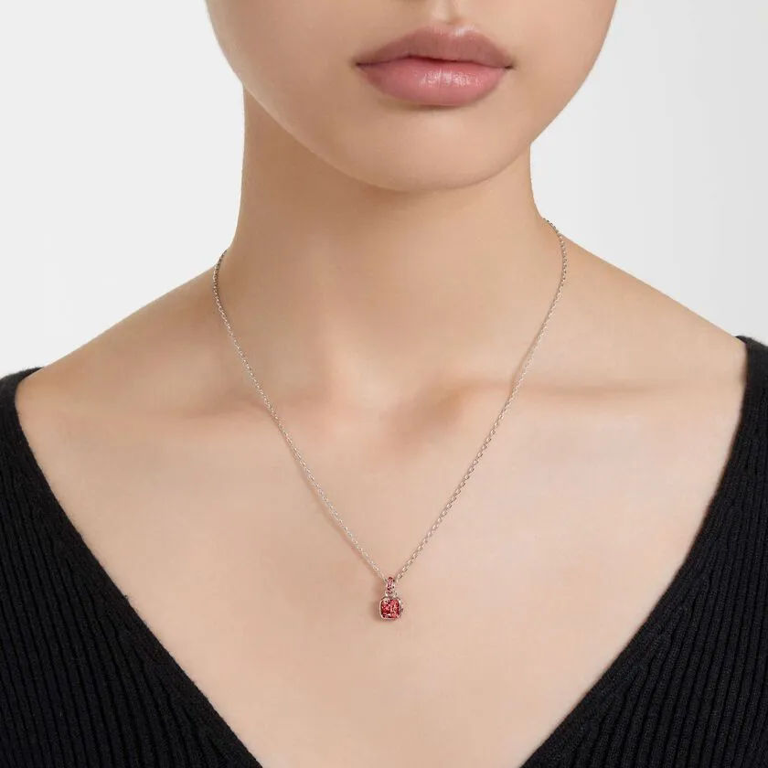 Birthstone Rhodium Plated Red Square Cut July Pendant 5652043