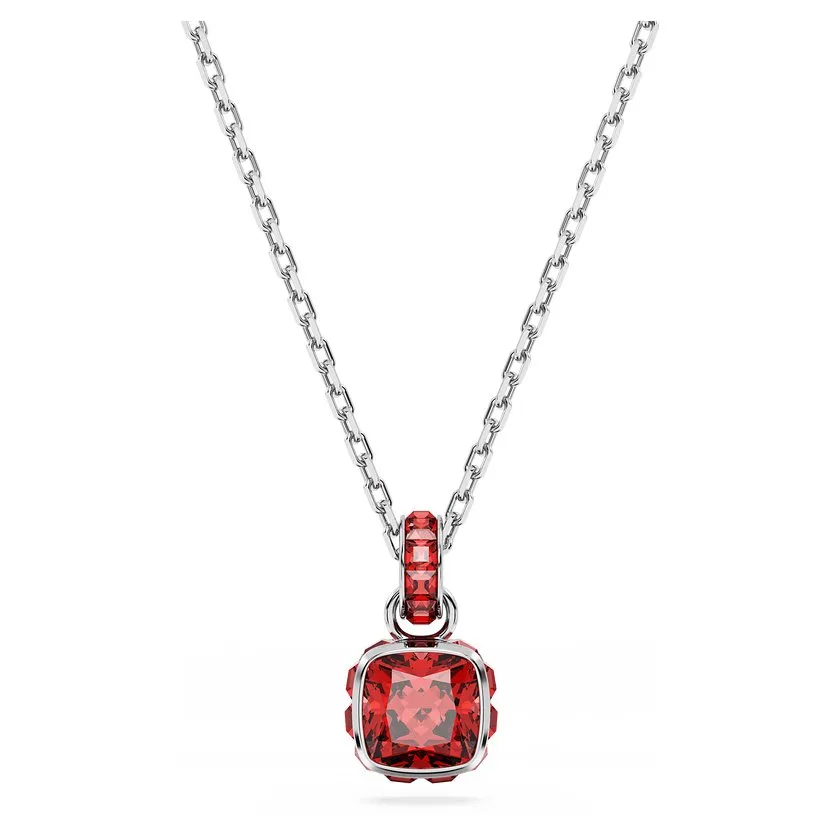 Birthstone Rhodium Plated Red Square Cut July Pendant 5652043