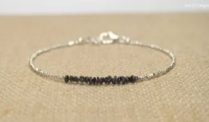 Black Rough Diamonds and Silver Beads Bracelet