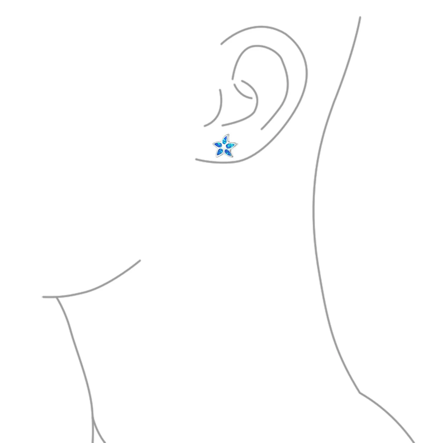 Blue Created Opal Inlay Starfish Stud Earrings Sterling Silver